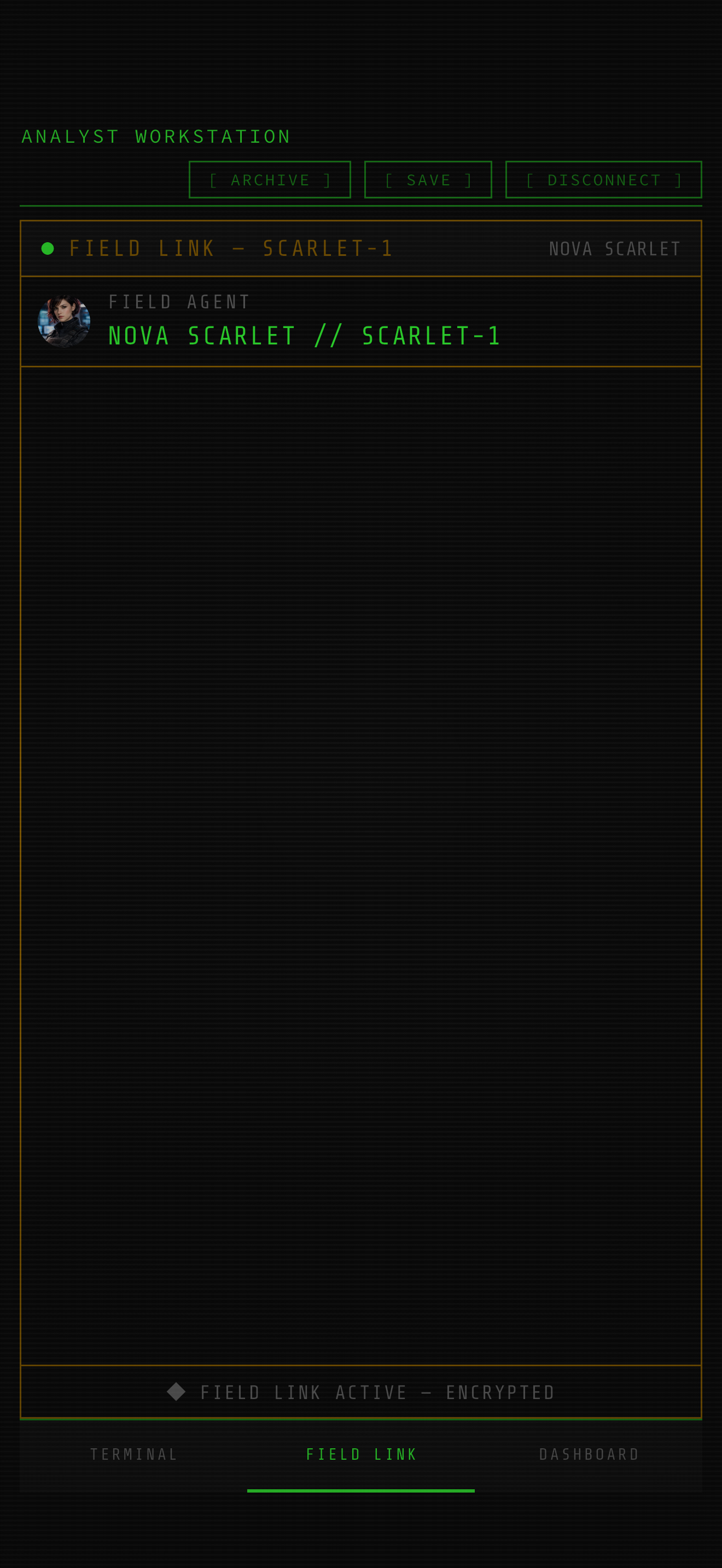 The terminal on a phone in portrait: the same green console output with a horizontal row of command chips above the input and a send button beside it